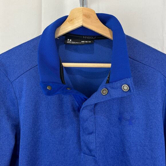 UNDER ARMOUR Mens Storm Sweater Fleece Snap Mock Pullover Golf Top Blue Size M - Picture 4 of 9